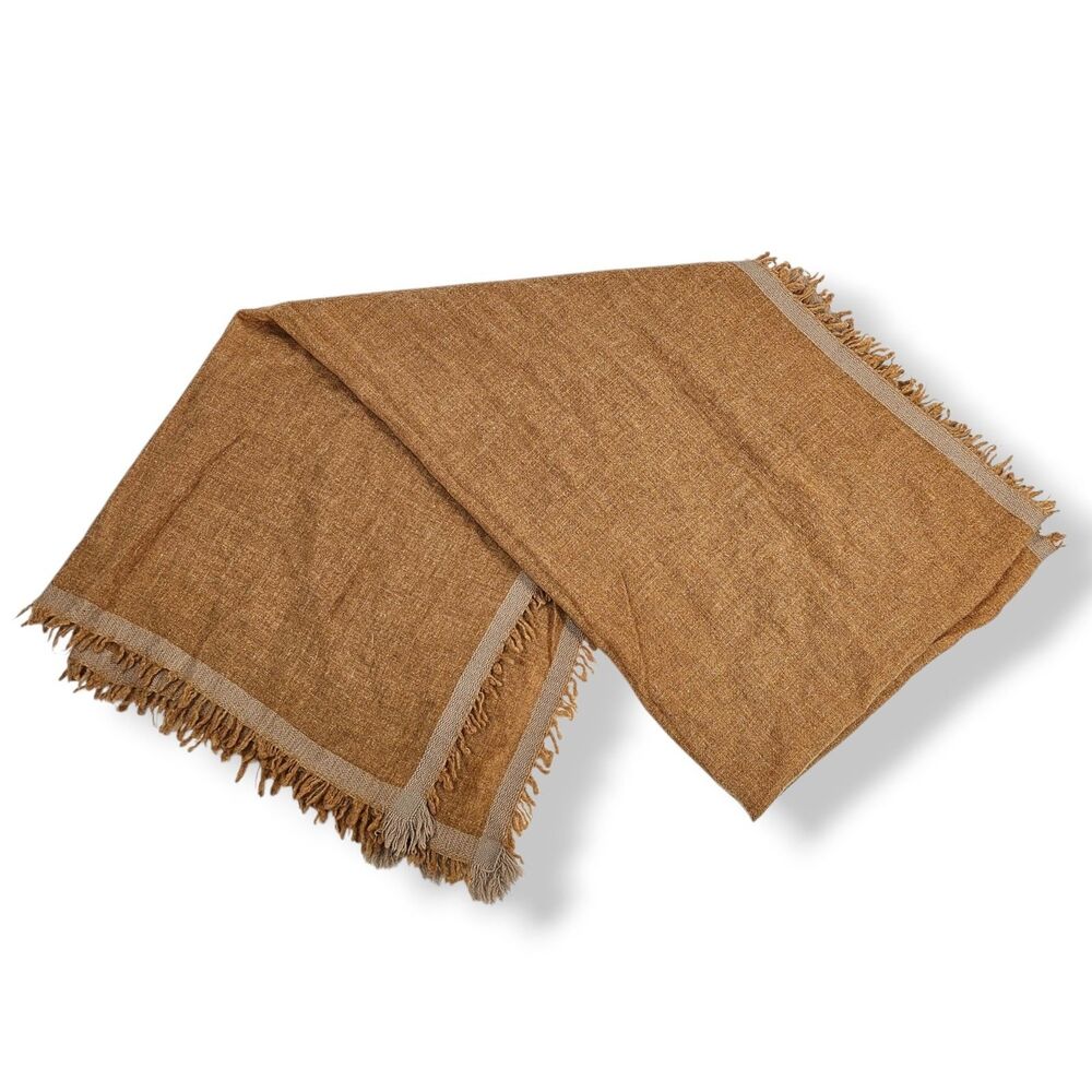 Nordstrom 100% Cashmere Large Fringe Trim Wrap Scarf Shawl Tan 80"x32"